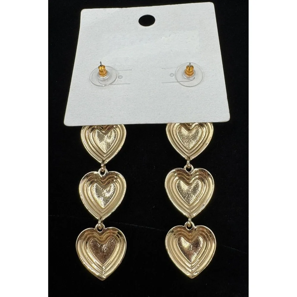 New SUGARFIX by BAUBLEBAR Multi Heart Dangle Drop Gold‎ Tone Valentines Earrings